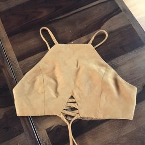 Beige wrap suede crop top